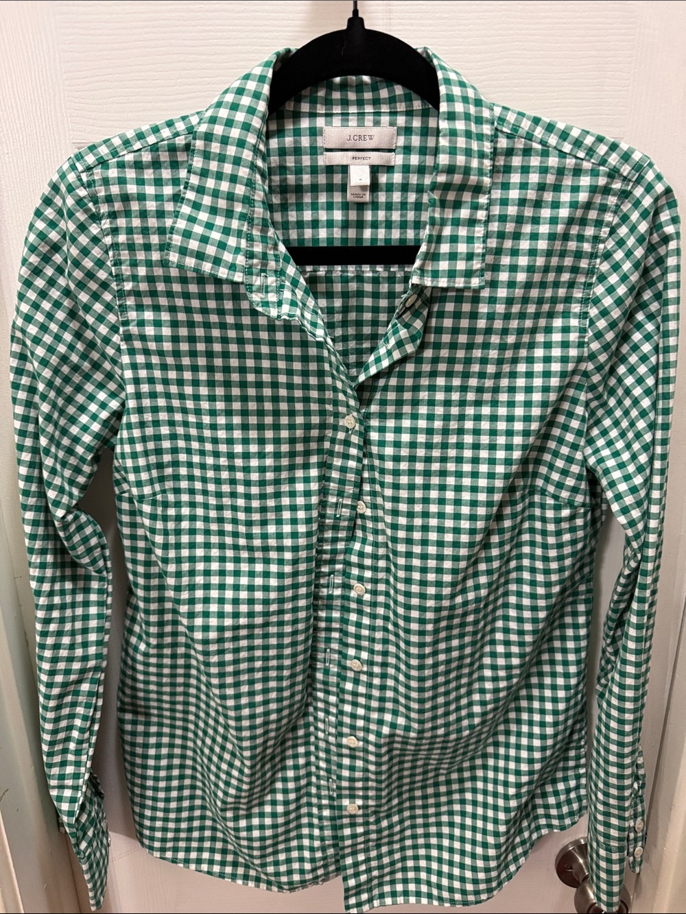 J. Crew Green and White Gingham Button-Down Shirt